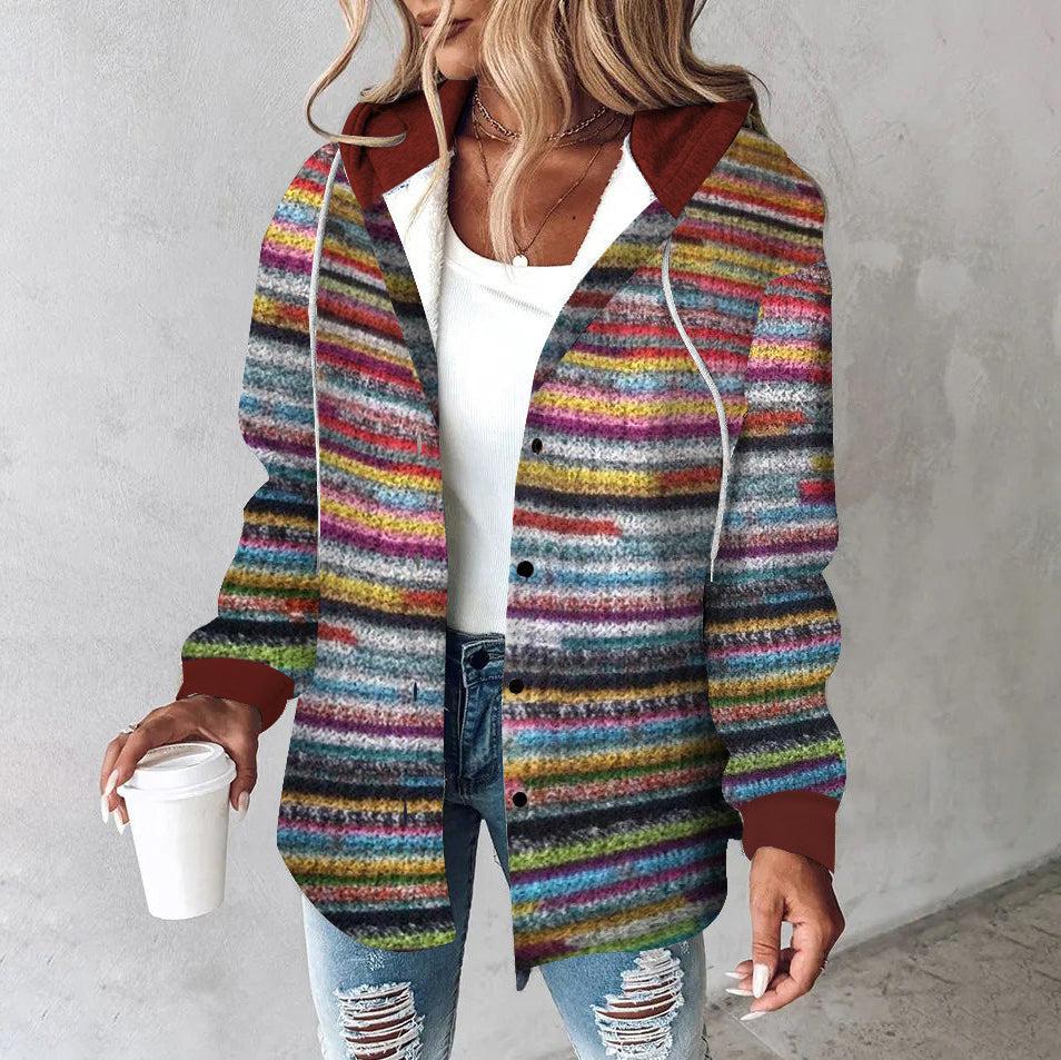 Colorful knitted hooded sweater