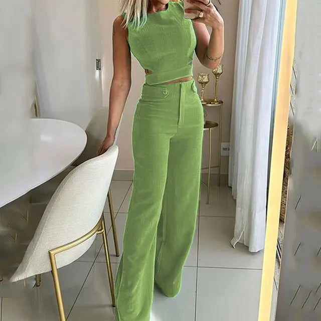 Sleeveless Top and Wide Leg Pants Set