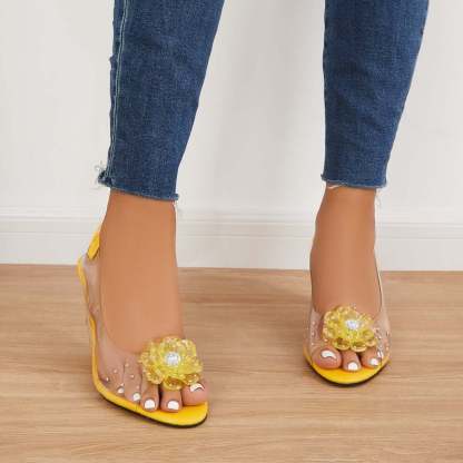 Women's Clear Flower Rhinestone Sparkly Slingback Heels Wedge Sandals
