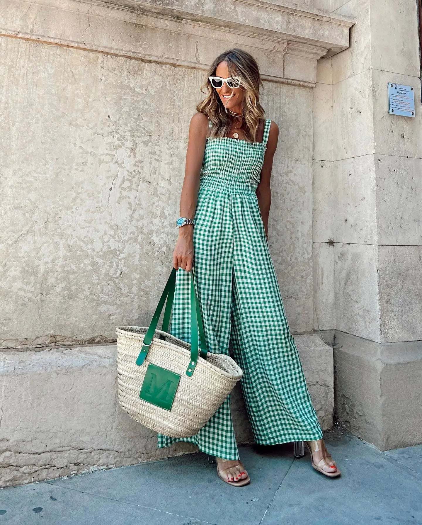 Gingham Wide-Leg Jumpsuit