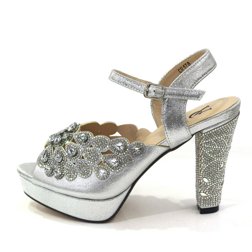Fish Mouth High Heels Shiny Rhinestone Fashion Sandals