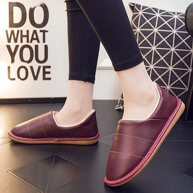 Women Interior Fur Slippers Waterproof Winter Shoes