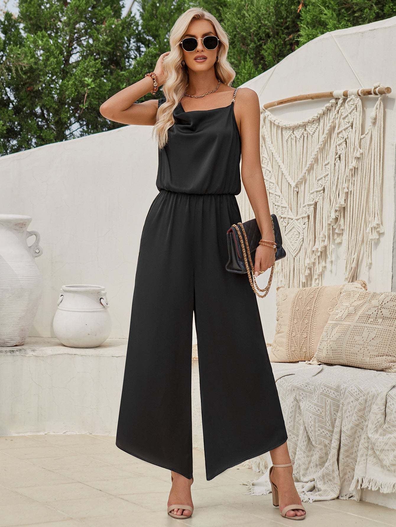 Elegant Wide-Leg Jumpsuit with Chain Straps