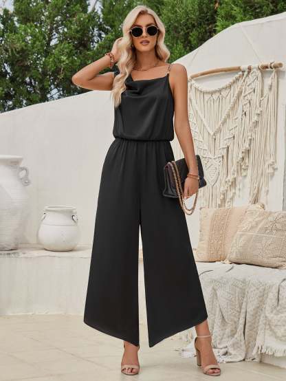 Elegant Wide-Leg Jumpsuit with Chain Straps