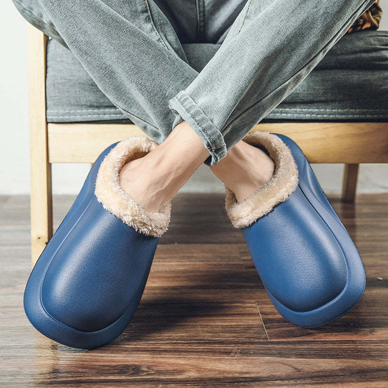 Waterproof Men Slippers Anti-slip Plush Home Footwear