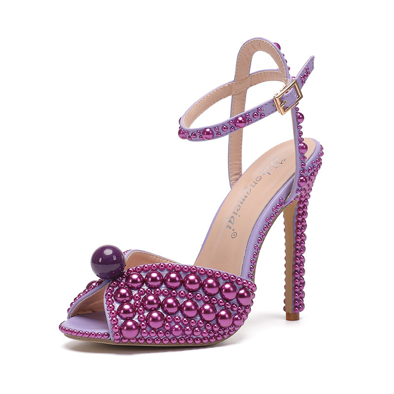 Women's Wedding Shoes Pearl Wedding Sandals Bridal Shoes Elegant Peep Toe Platform Flare Heel Shoes