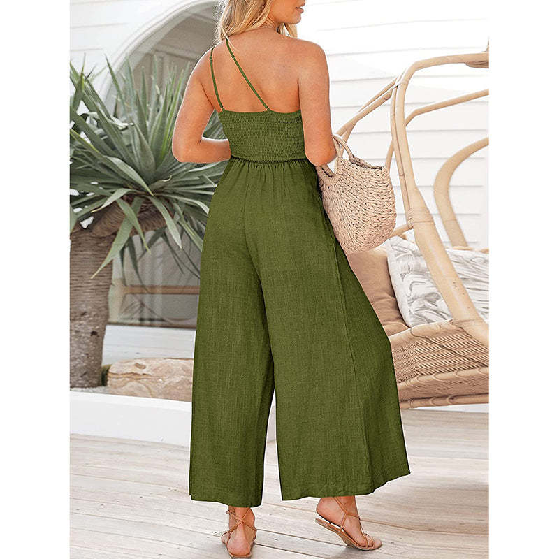 Linen Sling Jumpsuit with Wide Legs