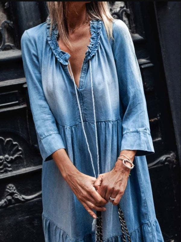 Denim Dress With Drawstring