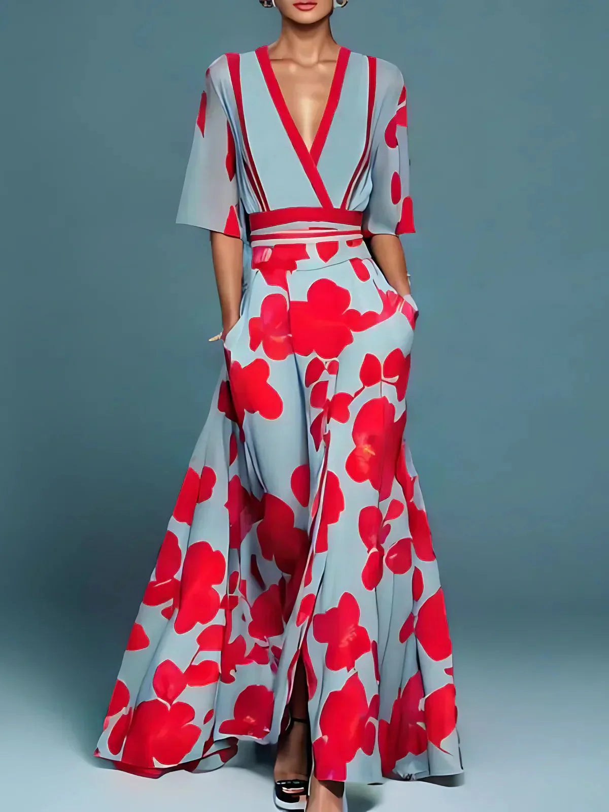 Elegant Flower Pattern Maxi Dress