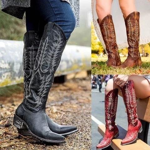Knee High Western Cowboy Boots Pointed Toe Cowgirl Boots
