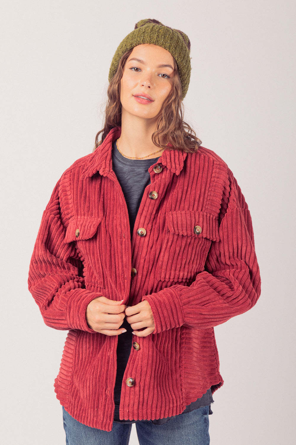 Autumn Corduroy Textured Button-Up Jacket