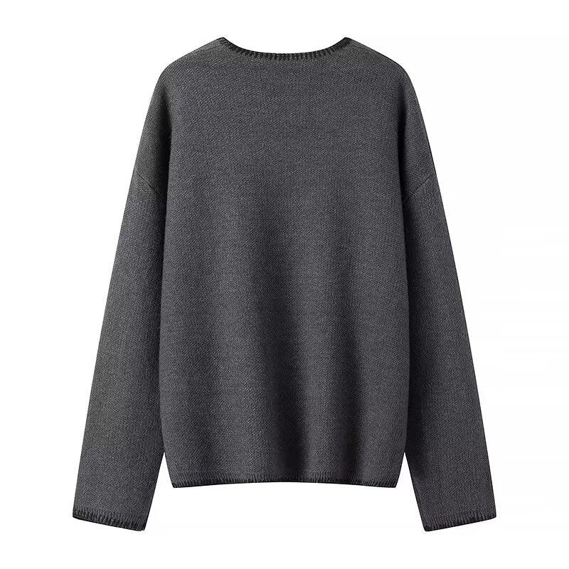 Charcoal Chic Wool-Blend V-Neck Pullover