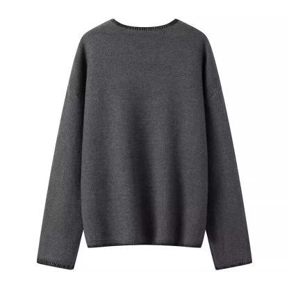 Charcoal Chic Wool-Blend V-Neck Pullover