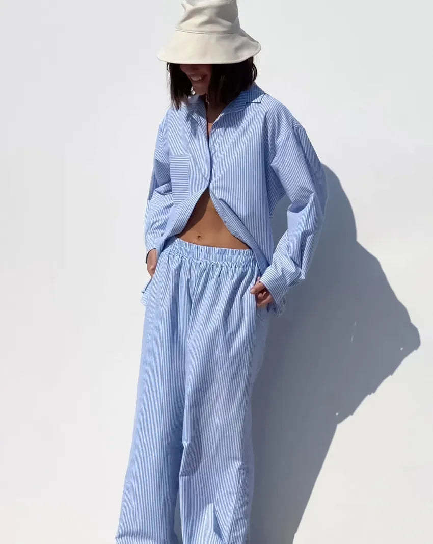 Striped Cotton Co-ord Set with Relaxed Shirt