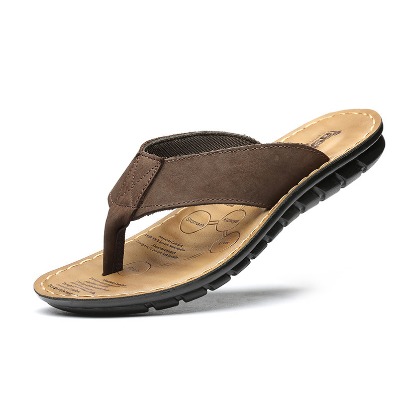Summer New Men's Casual Leather Sandals Beach Shoes Flip Flops