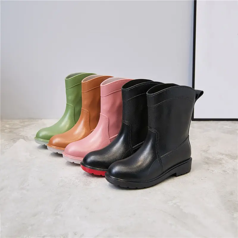 womens platform   calf rain boots rubber sole non slip waterproof shoes outdoor slip on shoes details 0