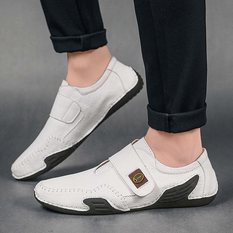 Men's Hand Stitching Leather Hook Loop Soft Casual Driving Shoes