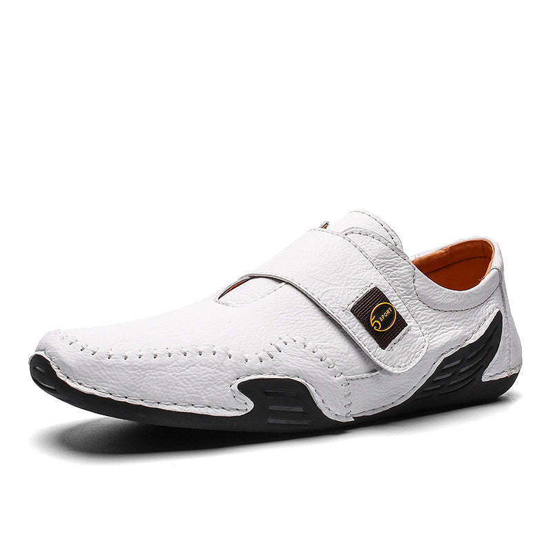 Men's Hand Stitching Leather Hook Loop Soft Casual Driving Shoes