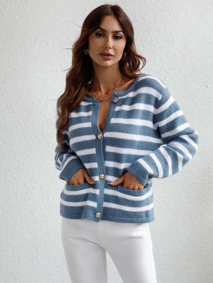 Striped Button-Up Cardigan