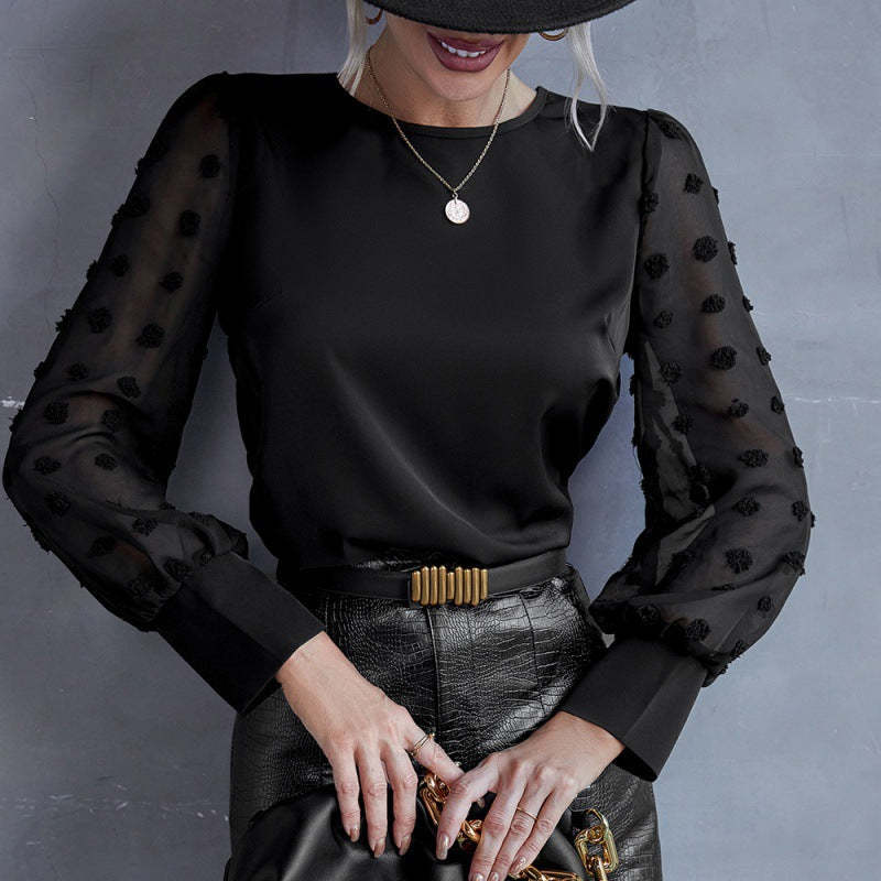 Lace Shirt With Texture And Polka Dots