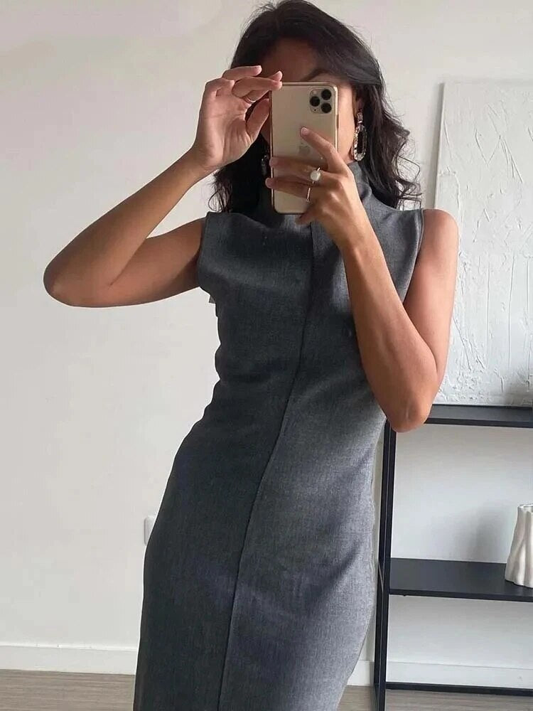 Elegant Charcoal Sleeve Sheath Dress
