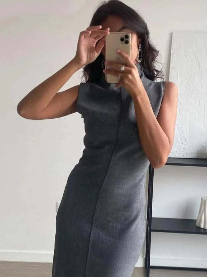 Elegant Charcoal Sleeve Sheath Dress