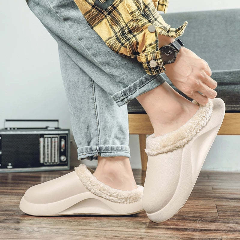 Waterproof Men Slippers Anti-slip Plush Home Footwear