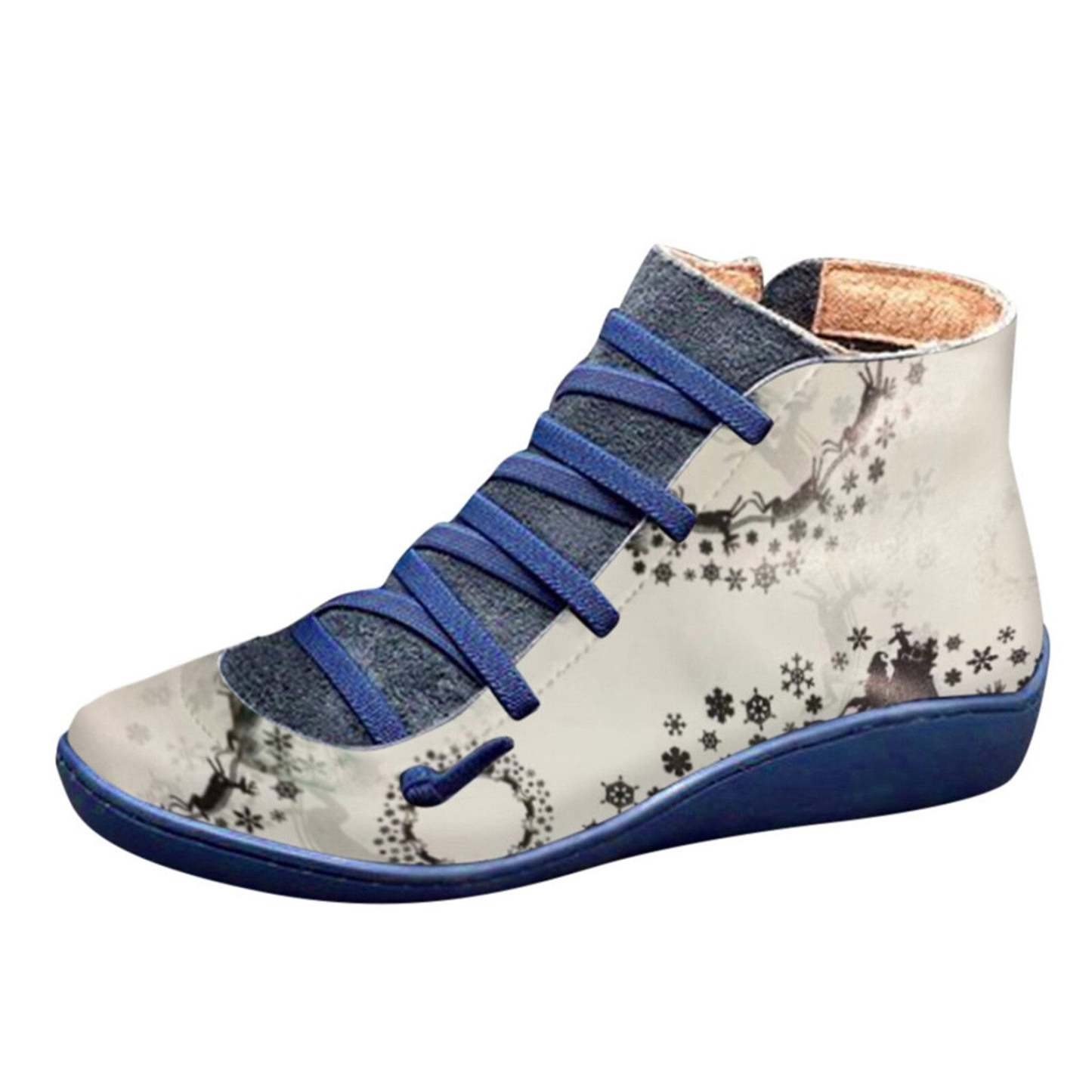 Women Boots Leather Chrismas Santa Orthopedic Shoes