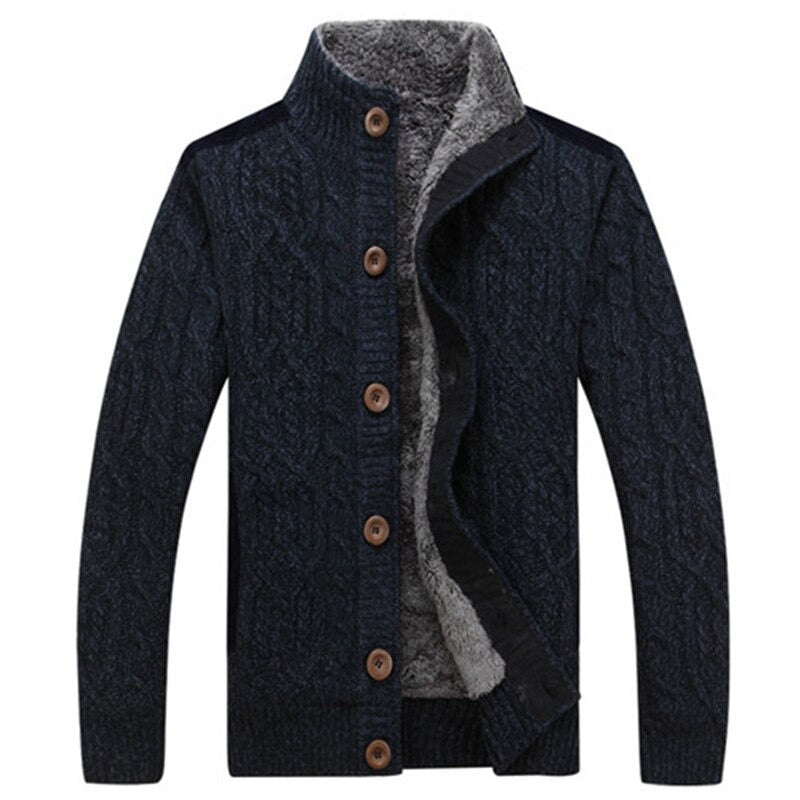 Knitted Cable Cardigan With Plush Inner Lining