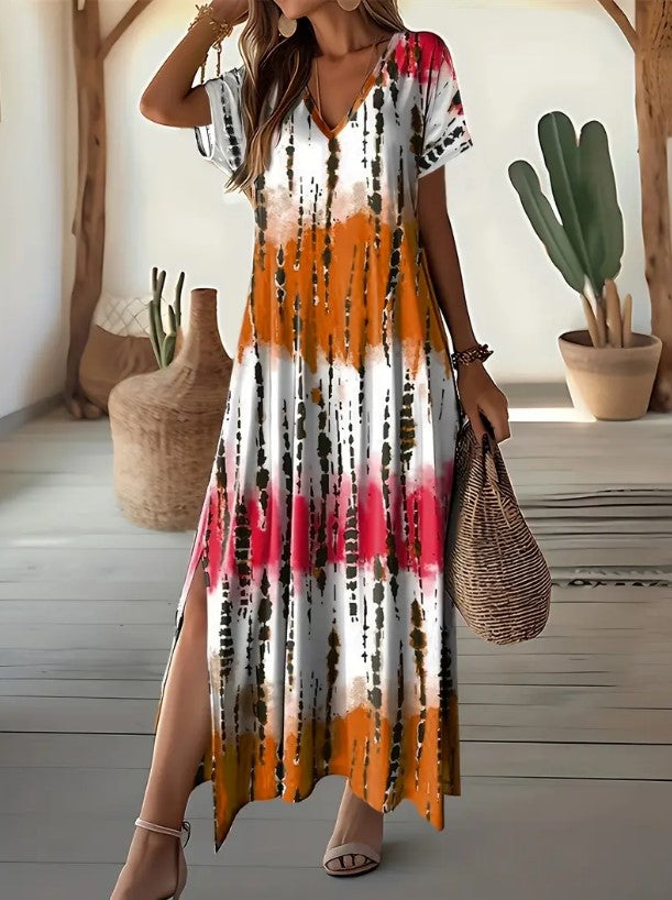 Asymmetrical Striped Maxi Dress