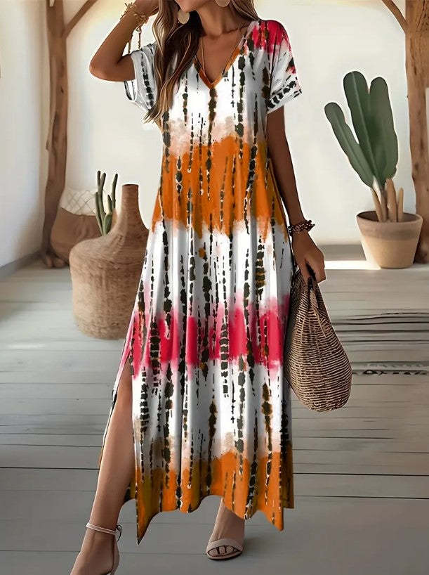 Asymmetrical Striped Maxi Dress