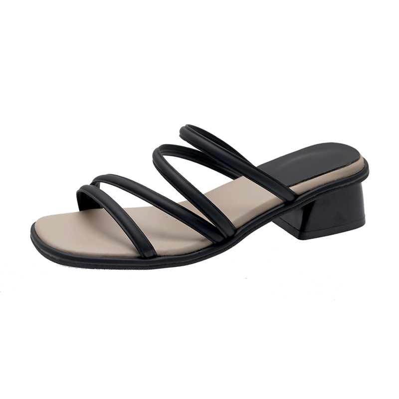 Women's Strappy Heels Block Open Toe Low Heel Chunky Mules Sandals Dress Shoes