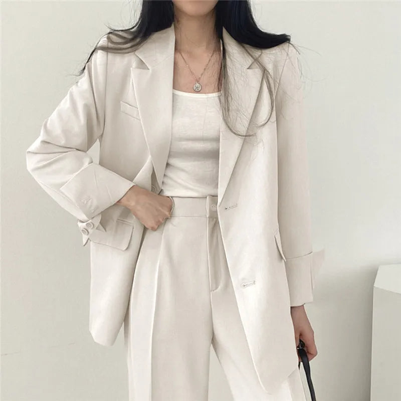 Plain Blazer and Straight Fit Pants Set