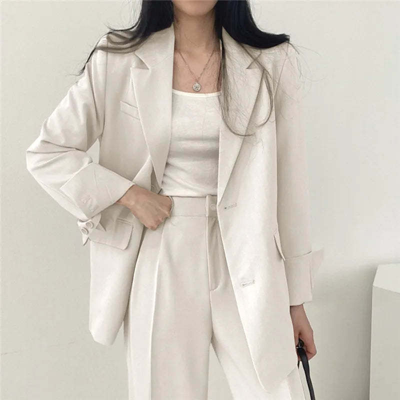 Plain Blazer and Straight Fit Pants Set