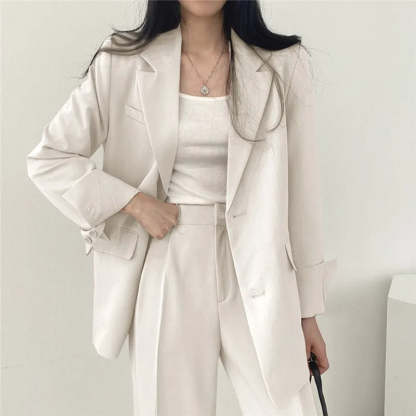 Plain Blazer and Straight Fit Pants Set