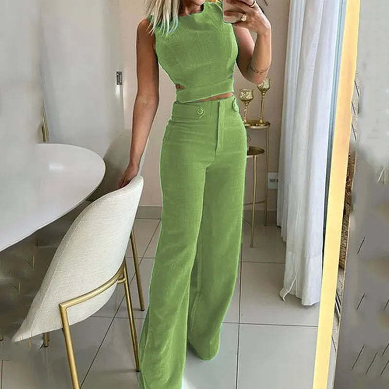 Sleeveless Top and Wide Leg Pants Set
