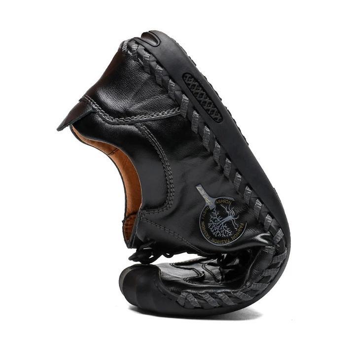 Men Hand Stitching Non Slip Elastic Lace Soft Sole Casual Leather Shoes Grounding shoes
