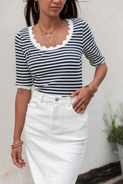 Nautical Scalloped Trim Knit Top