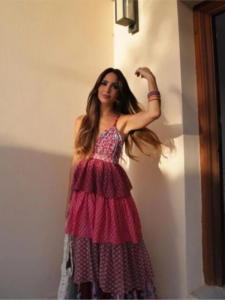 Tiered Pattern Mix Summer Dress