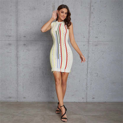 Knitted Mini Dress With Fringes
