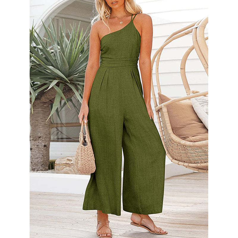 Linen Sling Jumpsuit with Wide Legs