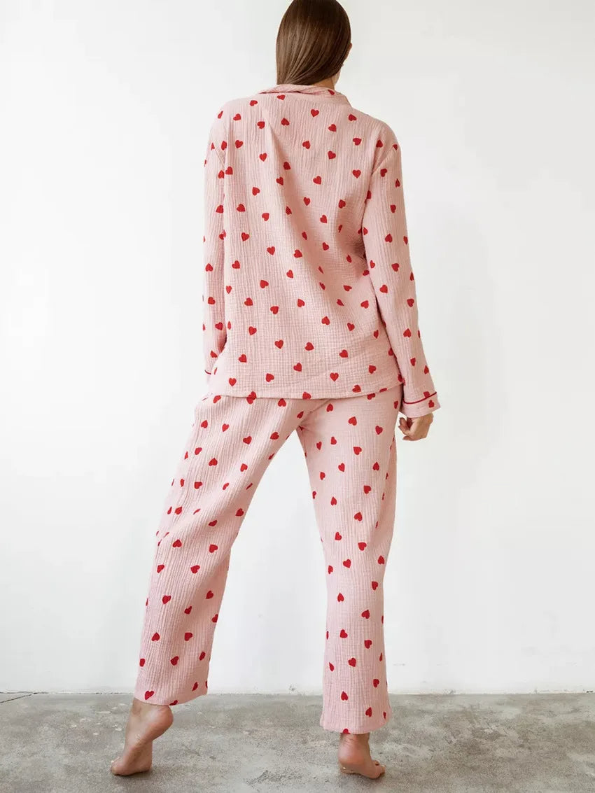 Heart Print Pink Pajama Set