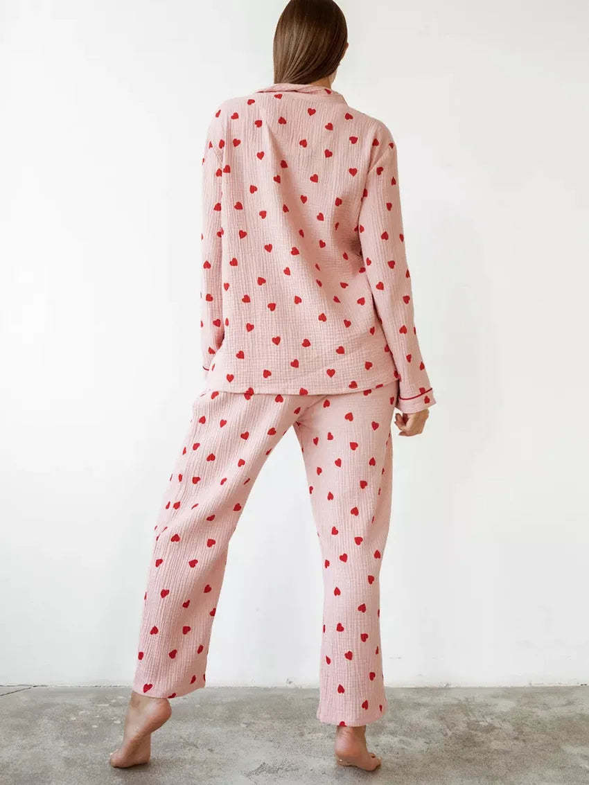 Heart Print Pink Pajama Set