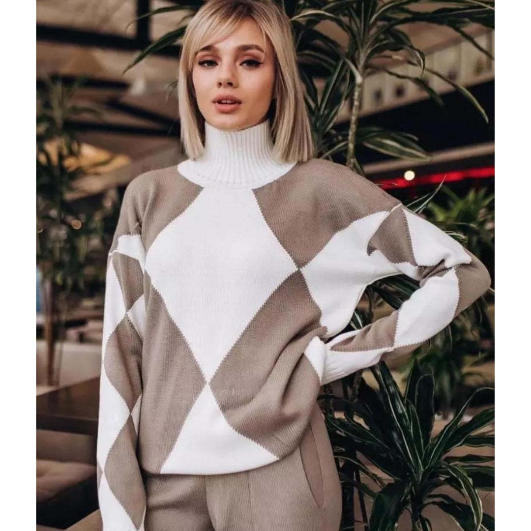 Knitted Two-Piece Set Geometric Print