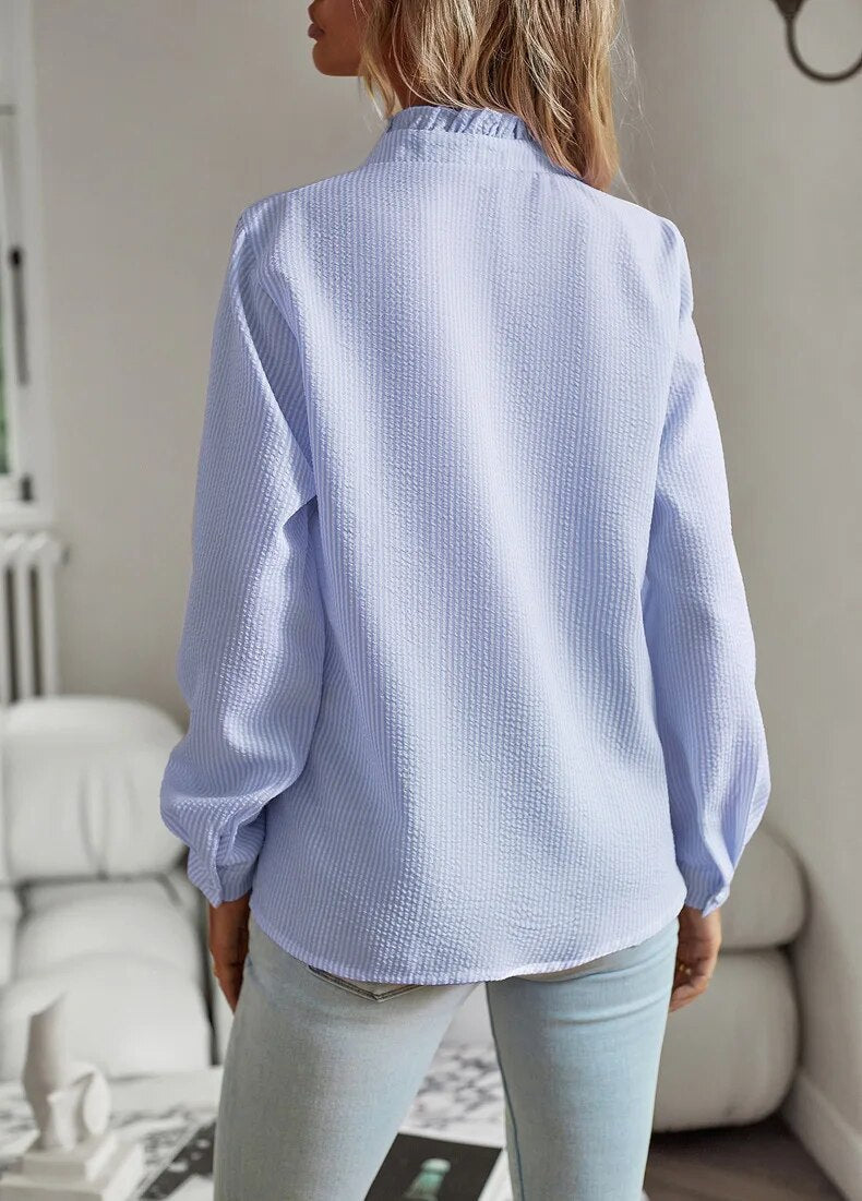 Ruffled Front Button-Up Blouse