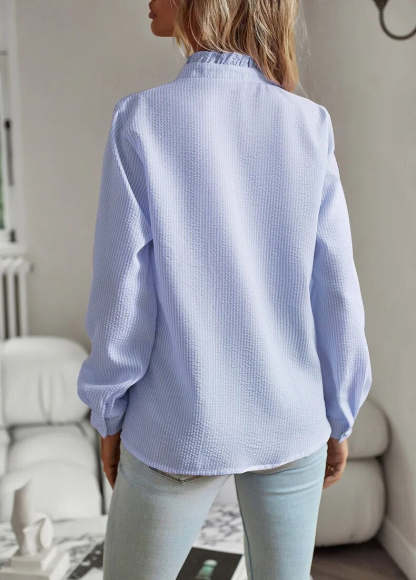 Ruffled Front Button-Up Blouse