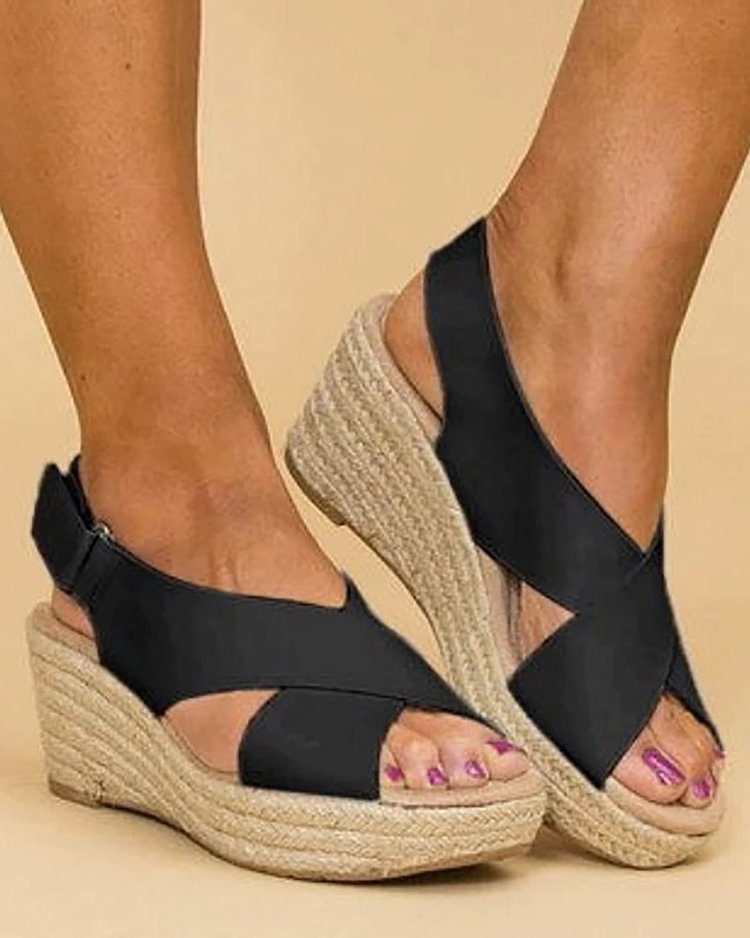 Braided Criss Cross Slingback Wedge Sandals