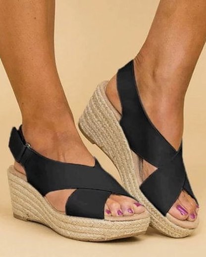 Braided Criss Cross Slingback Wedge Sandals