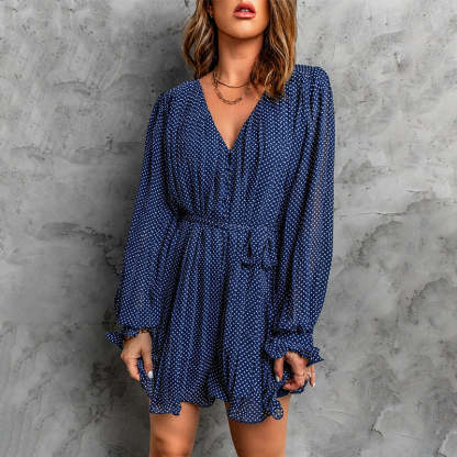 Lace-Up V-Neck Ruffle Dress