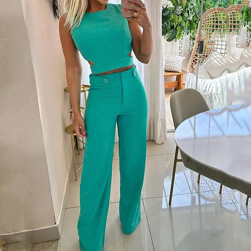 Sleeveless Top and Wide Leg Pants Set